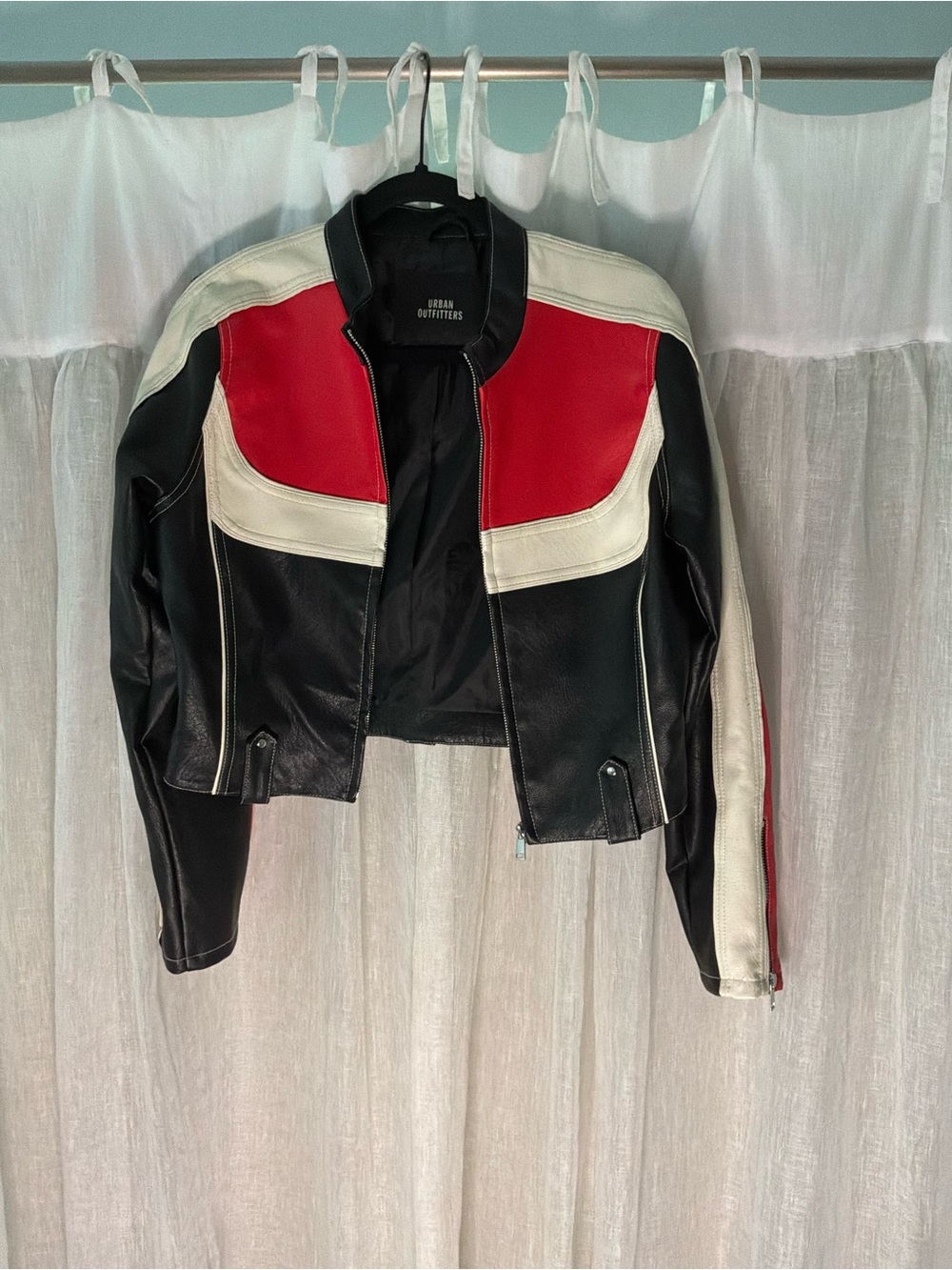 Urban Outfitters Black, Red & Cream Colorblock Leather Jacket